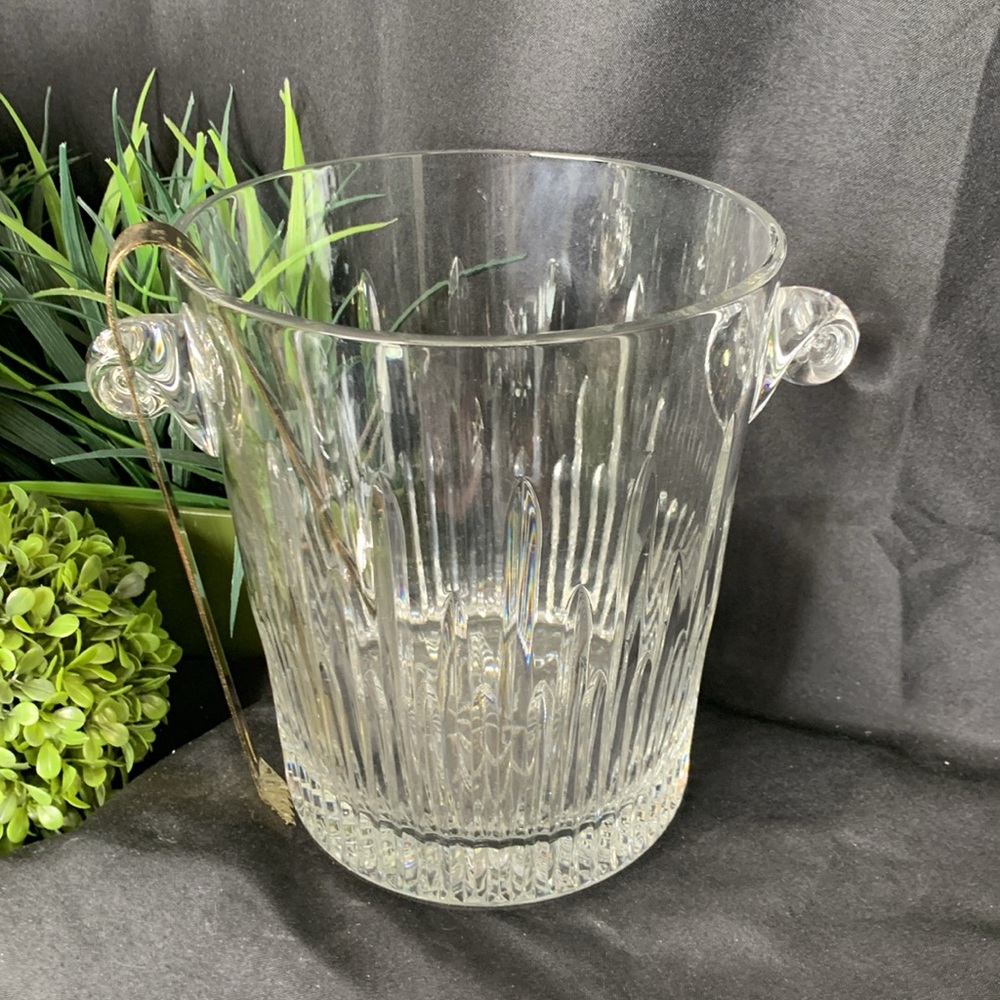 Marquis by Waterford Barcelona crystal ice bucket w/ vintage gold tone ice tongs - Picture 5 of 9